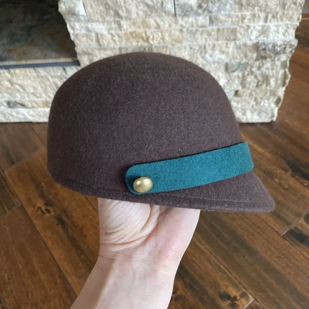 Janie and Jack Brown Wool Cloche Hat with Teal Band
